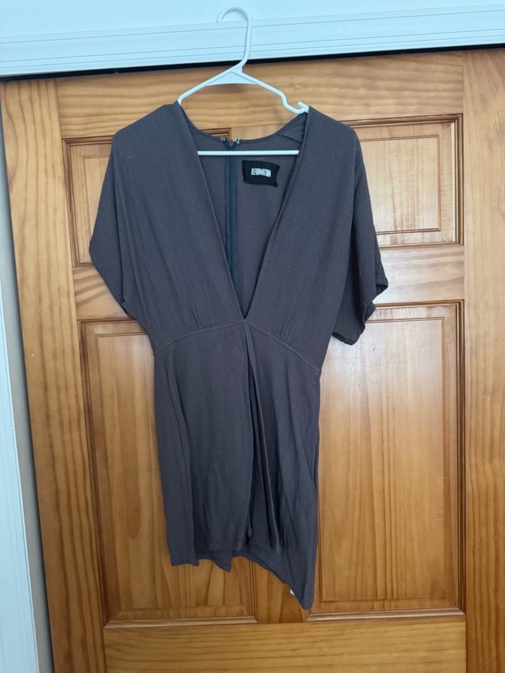 ✨BOGO FREE ENTIRE CLOSET✨ Reformation Charcoal Grey Deep V Mini Dress